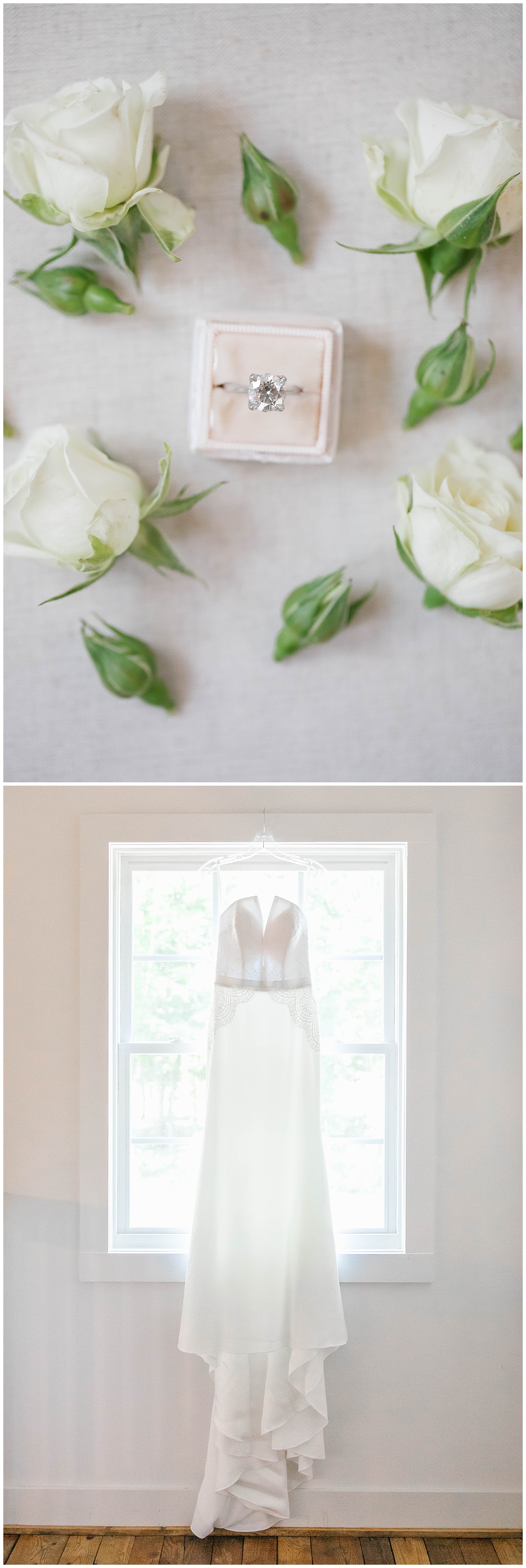 wedding ring and wedding dress at the barn of chapel hilll