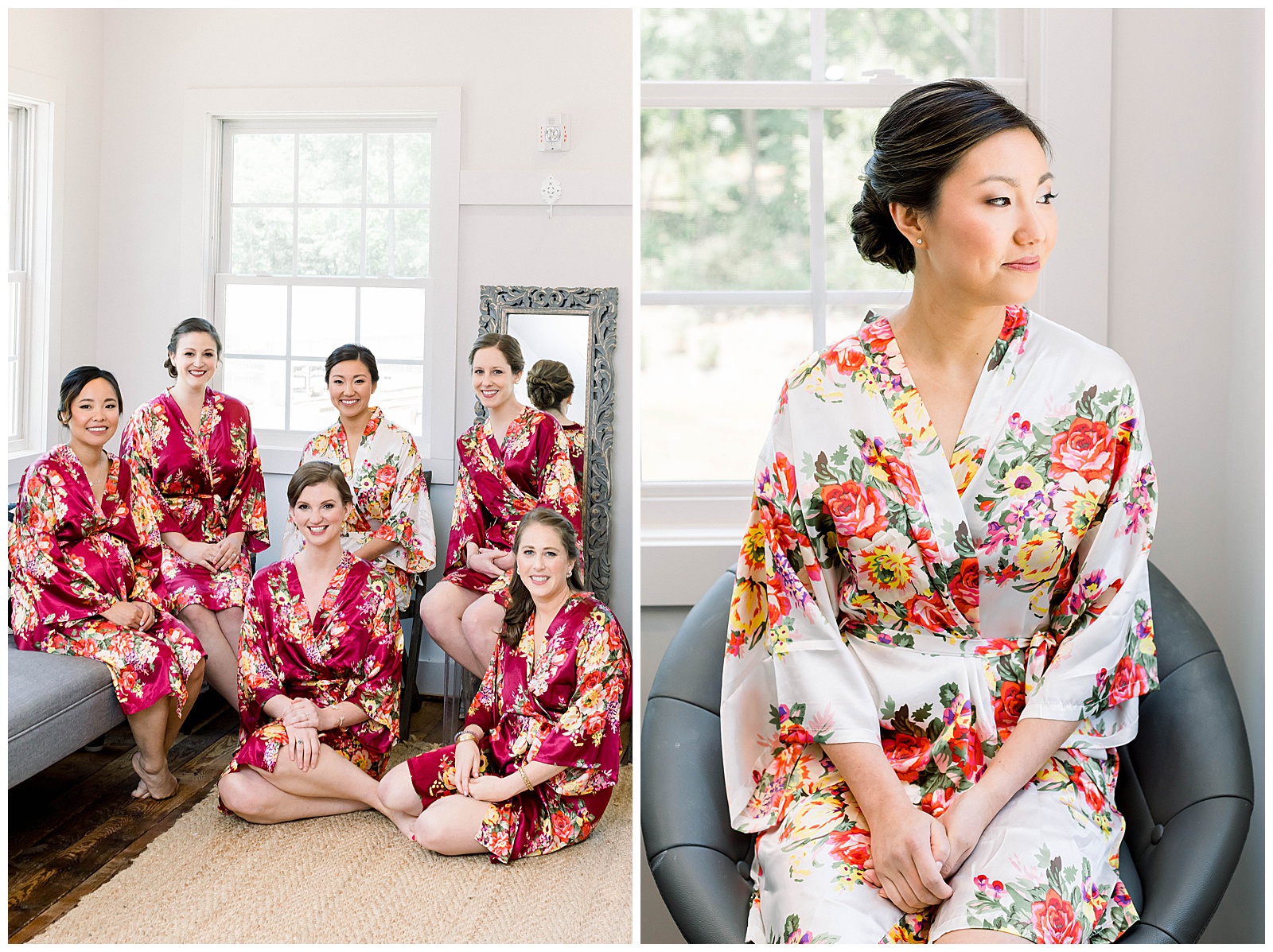 bridesmaid robes and getting ready at the barn of chapel hill