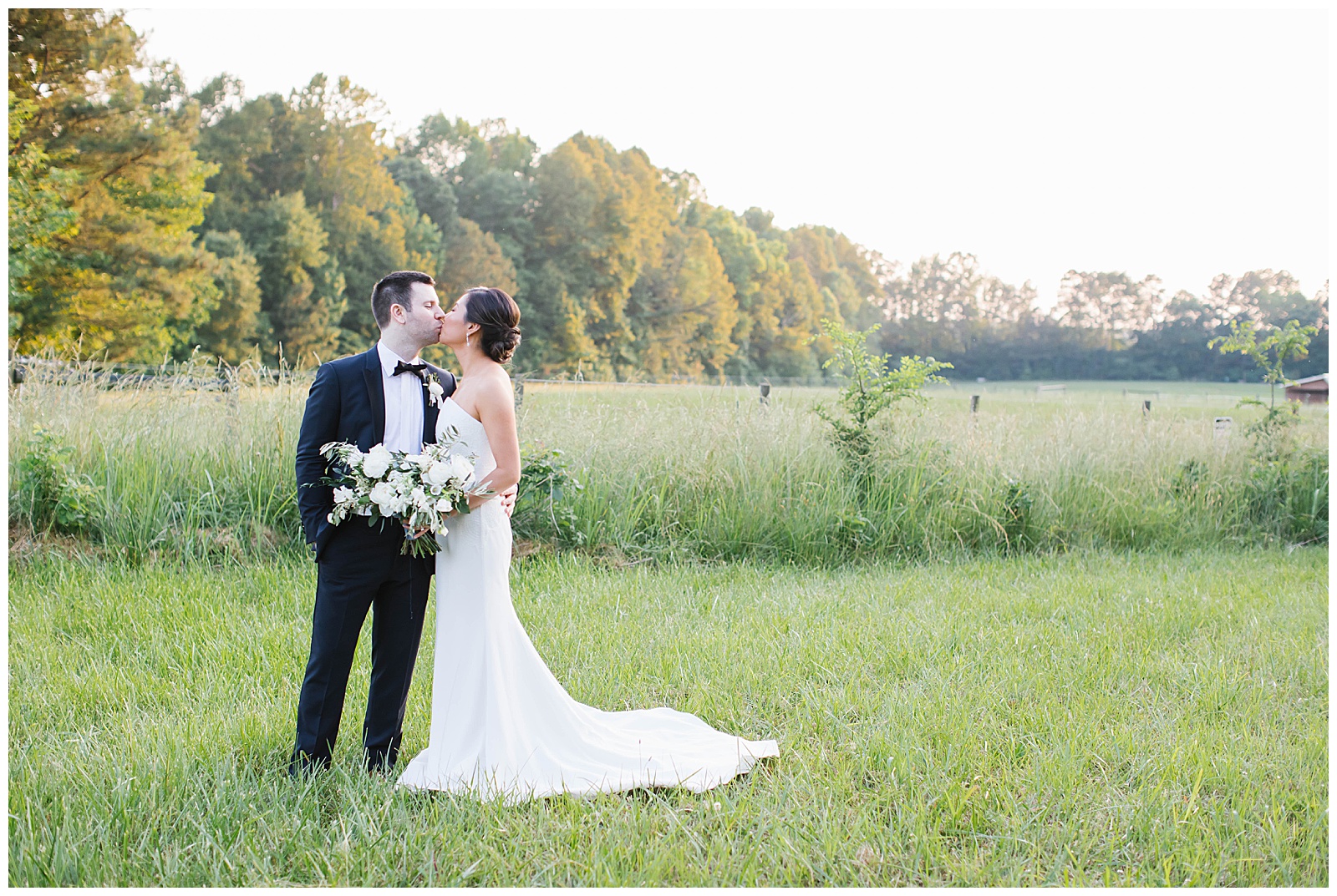 bride and groom at barn of chapel hill wedding